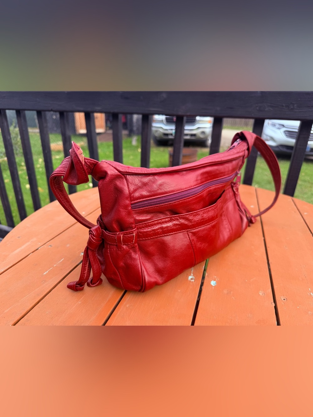 Genuine Red Leather Crossbody Bag - Women's Everyday Shoulder Bag - Vintage